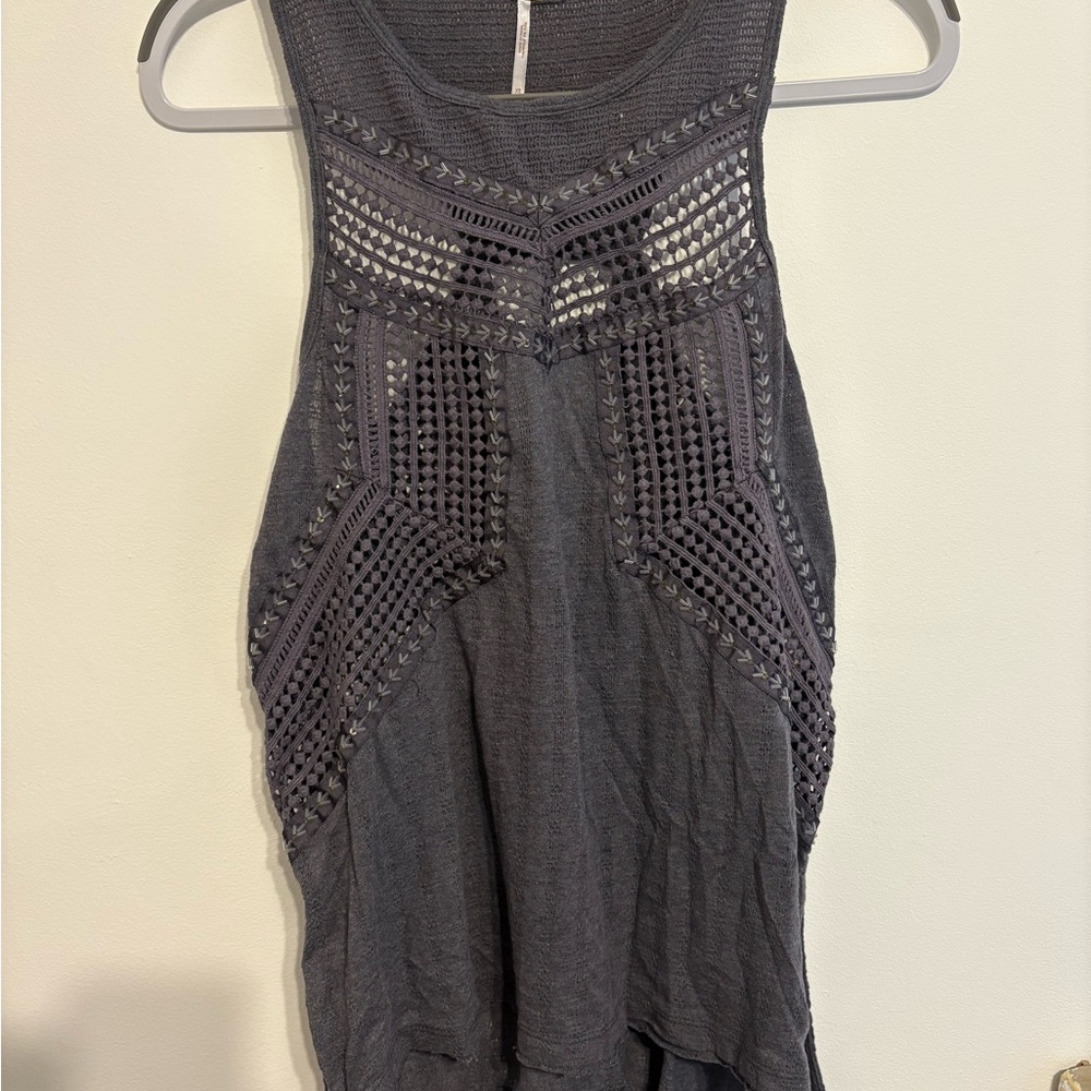 Gray Free People Sleeveless Crochet Detail Top